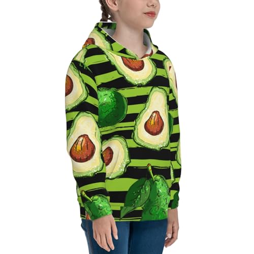 Avocado Green Striped Kids Pullover Hoodies Boys Sweatshirts Girls Athletic Clothes with Pocket3