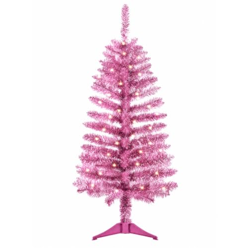 Manlatini 4ft Pink Christmas Tree with Lights, Small Artificial Xmas Tree