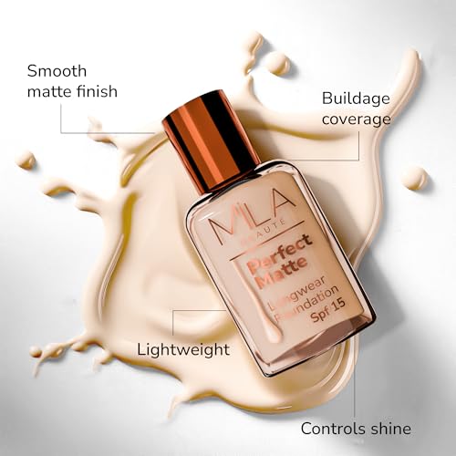 Image of Mila Beaute Perfect Matte Long Wear Foundation | High Coverage, Light Weight & Water Resistant I Oil Free Formula With SPF 15 & Vitamin E | Smooth Matte Finish | Keeps Skin Hydrated | Shade - (1 Natural, 30ml)
