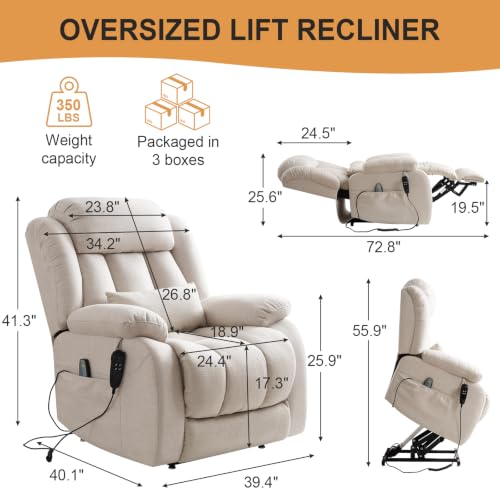 Image of Dual Motor Infinite Position Power Lift Recliner Chair for Elderly, Beige