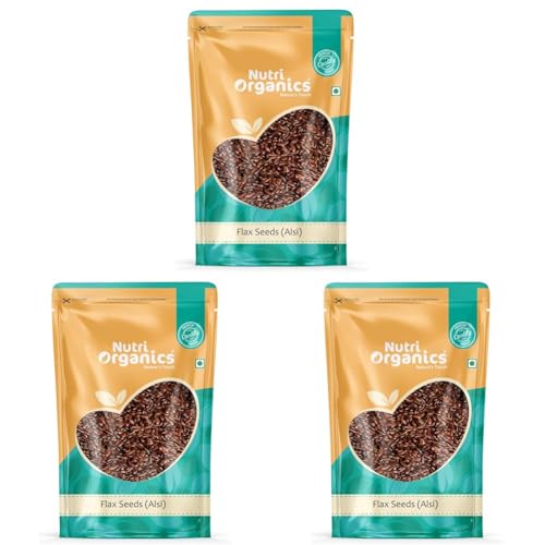 Image of NutriOrganics Premium Raw Flax Seeds Fibre Rich Alsi Seeds for Eating & Weight Loss, 500 gram (Pack of 3)