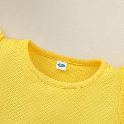 18M-5T Baby Toddler Girl Sleeveless Shirt Ruffle Knit Blouse Kids Basic Solid Color T-Shirts Casual Ribbed Tee Tops4