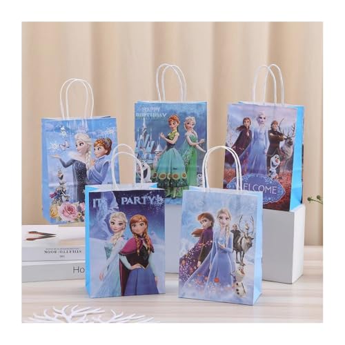 ISABELLA MOON 18 Pieces yellow cartoon Kraft Paper for Girls Gifts Party FavorGoodie Bags Treat With Handle for Christmas,Birthday,and Celebrations Supplies (Frozn)