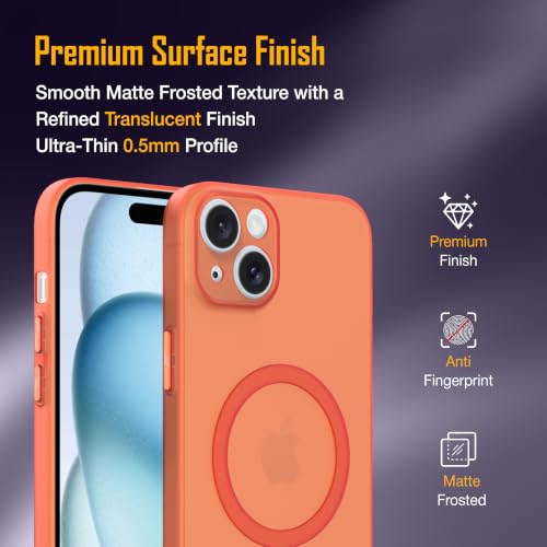 Image of ZAP CASE Paper Thin Case for iPhone 15 Plus | Ultra-Slim 0.5 mm Back Cover | Metal Buttons | Lightweight | Matte Finish | Anti-Fingerprint | Scratch Resistant | Camera Protection | Magsafe | Orange