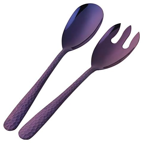 Bisda Salad Spoon and Fork Set, 12 Inch Stainless Steel Salad Server, Purple Serving Utensils, Dishwasher Safe, Pack of 2 Cover