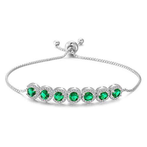 14K Gold Bracelet with Emerald Gemstone and Moissanite for Women, Bezel Design, Ideal Birthday Jewelry Gift