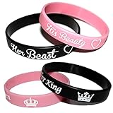 4Pcs Couple Silicone Bracelets Wristband His Beauty Her Beast Sports Bracelet I am His Queen Her King Bracelet for Women Men Valentine's Day Jewelry