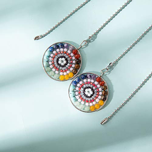 Image of LONGSHENG Mandala Beads Tree of Life Fan Pull Chain Fan Light Replacement Extender Pull Chain, Pack of 2
