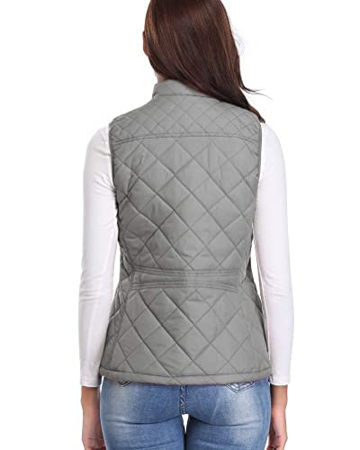 Colete acolchoado feminino, gola alta, leve, com zíper, acolchoado, Cinza, G