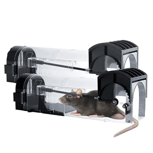 Aquafix ネズミ捕り 2個セット ねずみとり 捕獲器 大きいネズミを捕る 踏み板式 無毒無害 再利用可能 簡単設置 家庭/菜園/畑/台所用（黒い透明）