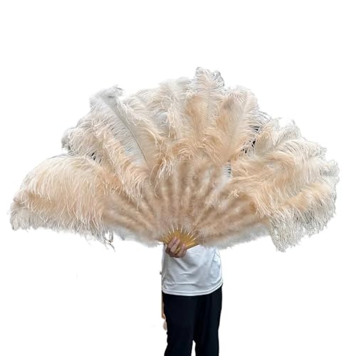 MWYDMA Abanico de plumas grande plegable para disfraz, abanico decorativo plegable, abanico de plumas para burlesque (champán, abanico grande, 2 piezas)