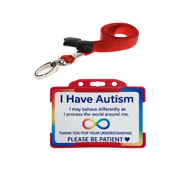 Quantum Leap® Autism ID Card Badge Hidden Disability Lanyard Red Holder Badge with Contact Details On the Rear