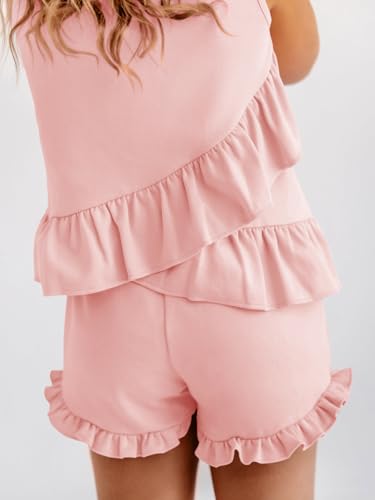 Image of Haloumoning Girls Summer Clothing Sets Ruffle Tank Tops and Shorts | 2 Piece Outfits