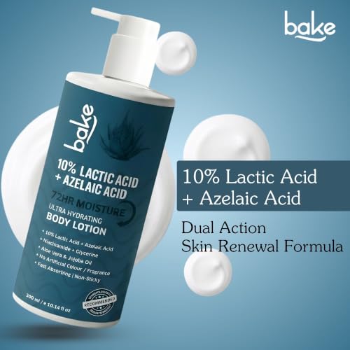 Image of BAKE 10% Lactic Acid Body Lotion with Azelaic Acid | Smooths Rough & Bumpy Skin, Exfoliates Skin & Reduces Body Acne | Ultra Hydrating Body Lotion | 300ml
