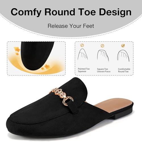 Image of Womens Mules Buckle Flats: Classic Suede Slip On Shoes Dressy Closed Toe Backless Slides Loafers 2026 for Business Work Office Casual