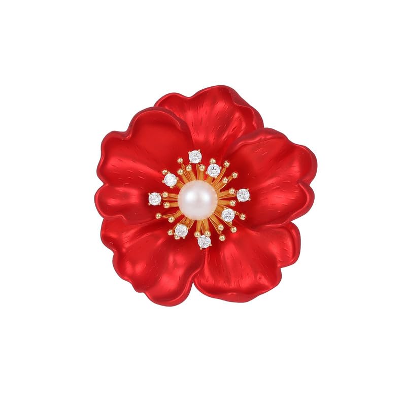Image of Flower Brooch Pins for Women Rhinestone Red Pin Blazer Dress Denim Jacket Lapel Pin Wedding Holiday Gift Accessories