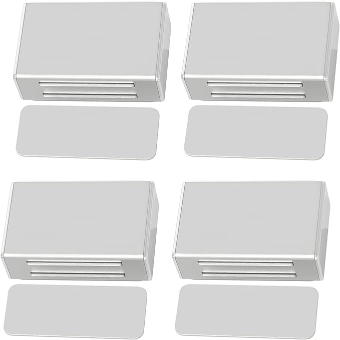 Cabinet Magnetic Catch Adhesive, 4 Pack Magnetic Door Catch Strong Cabinet Door Magnet Latch, Stainless Steel Kitchen Magnetic Latch, Used for Bathroom Kitchen Cupboard Wardrobe Closet Closures