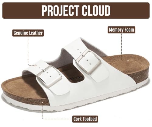 Image of Project Cloud 100% Genuine Leather Flat Sandals For Women 2026 Cork Footbed Womens Sandals with Memory Foam and arch support Vacation Essentials Slides for Women Footwear (Venita)