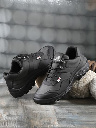 Image of Leo Men's Black Light Weight Casual Waterproof Shoes for Trekking, Hiking & Other Outdoor Activities