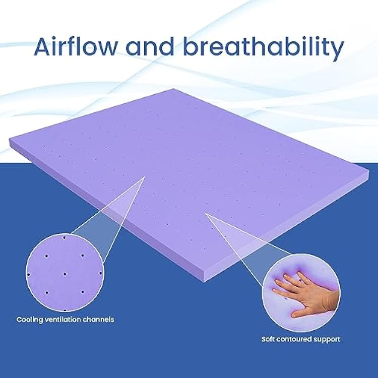 Deco Home 3 Inch Queen Memory Foam Mattress Topper, Relaxing Infused Lavender Scent, Extra Soft, Ventilated Air Flow
