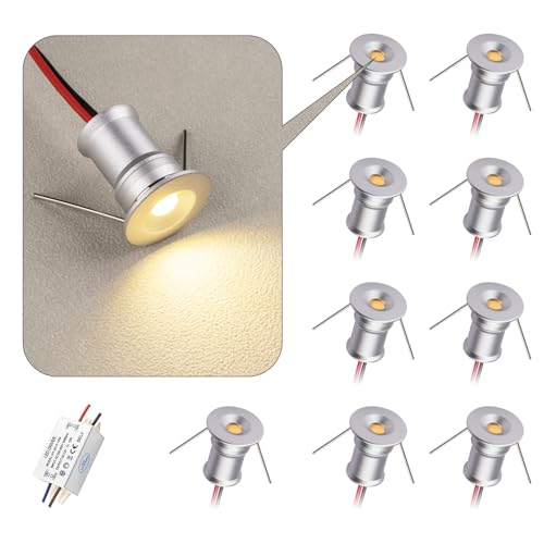 HHTUN 902 Led Mini Downlight DC12V 1W,Suitable for bookcases,cabinets,and Various Display cabinets as Decorative Lights,Embedded Installation,Soft Lighting,with Power Supply (3000K,Silver,9Pack)