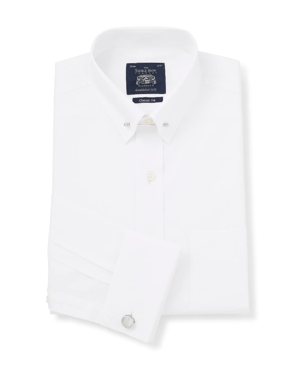 THE SAVILE ROW COMPANY LONDON Men's Classic Fit Cotton Poplin Pin Collar Shirt - Double Cuff - 17.5" Collar - White - Standard
