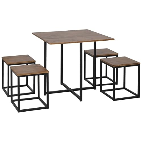 Image of Gecheer 5-Piece Industrial Dining Set: Space-Saving, Durable, Modern Classic Design, Brown