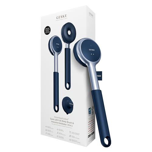 GESKE LED Sonic Full-Body Brush | 9 in 1 | Body Cleansing Brush & Intensive Exfoliator with LED | with SmartSonic Pulsations | Expert Deep Cleansing & Massage | Rough Skin Remover | Adjustable Handle
