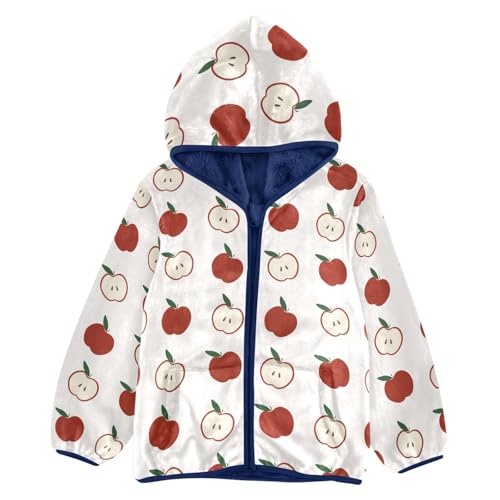 Cute Red Apple Fruits Girls Fleece Jacket Girls Fall Jacket Girls Zip Up Hoodie Girls Sherpa Jacket 2-10T