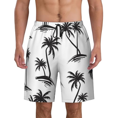 Palm Tree Black White Men's Beach Shorts Summer Swim Trunks Quick Dry Beach Shorts