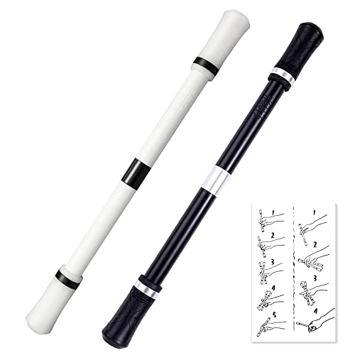 JODOUEEIR 2 Pieces Pen Spinning,Pen Spinning Mod, Pen Spinner,Stress Releasing Brain Training Spinning Pen for Kids and Adults,Suitable for All Ages Beginners and Enthusiasts. (Black White)