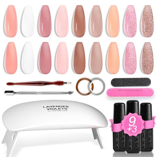 Lavender Violets 19 Pcs Gel Nail Polish Trendy Jelly Colours Semi-transparent,Portable LED Nail Lamp Dryer Soak Off UV Base Coat,Matte n No Wipe Top Coat Nail File Golden Sliver Sticker Tools Kit 964D