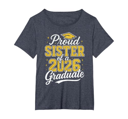 Proud Sister of A 2026 Graduate Class of 2026 Graduation T-Shirt, Women's Plus, Heather Blue, 5X