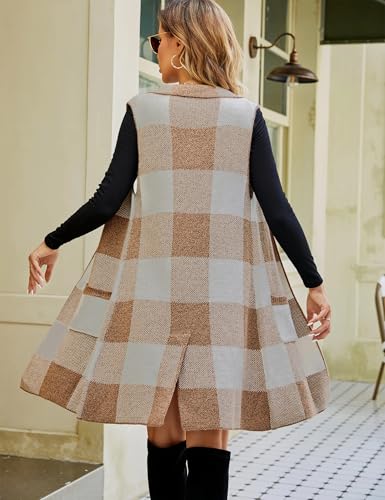 IDEALSANXUN Womens Long Plaid Sweater Vest Fall Winter Sleeveless Knitted Open Front Cardigan Tops3