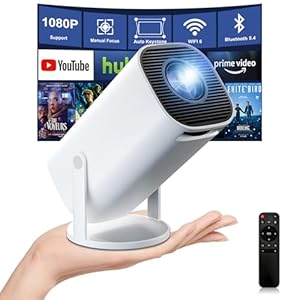 Mini Beamer 4K Full HD 1080P, Tragbarer Projektor mit WiFi 6 und Bluetooth 5.4,Auto-Keystone & Manueller Fokussierung,180°Dreh Kompatibel mit iOS/Android/HDMI/TV Stick/Laptop/PC