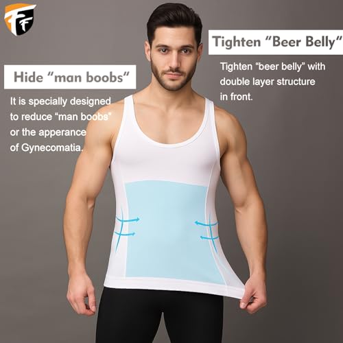 Image of FF Mens Cotton Compression Shirt Slimming Body Shaper Vest Sleeveless Waist Trainer Workout Tank Top Tummy Control Shapewear