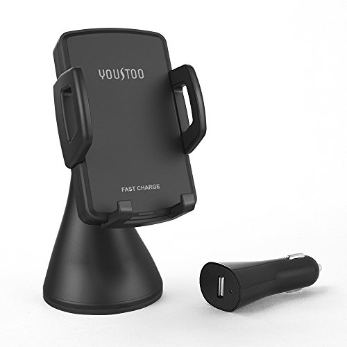 YOUSTOO Wireless Car Charger Mount, Qi Fast Wireless Charging Phone Holder for iPhone Xs Max/XS/XR/X/8/8 Plus, Samsung Galaxy S10/S10+/S9/S9+/S8/S8+/Note 9/Note 8 & More (USB Car Charger Included)
