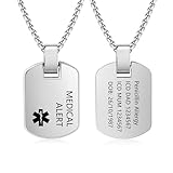 Collar Placa Militar con Foto Personalizada para Hombre Colgante de Acero Inoxidable con Grabado Calendario Texto Collar de Identificación Médica Regalo para Papá Marido Novio (Plata-Médica)