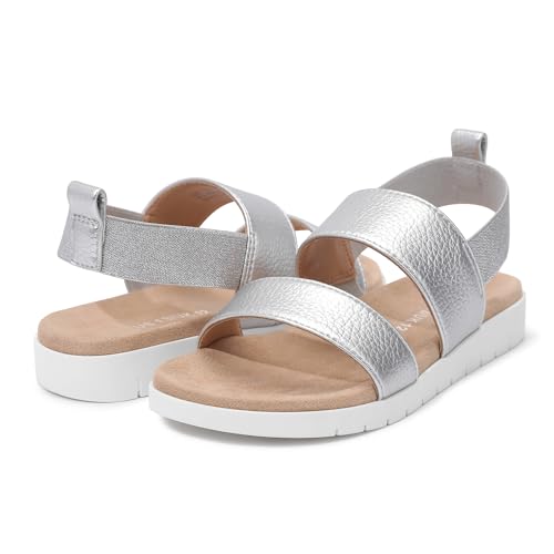 shoeslocker Girls Sandals Summer Shoes Open Toe Elastic Back Strap Sandals Flat for Little Kids Big Kids4