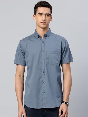 Image of Majestic Man Slim Fit Pure Cotton Half Sleeve Solid Casual Shirt