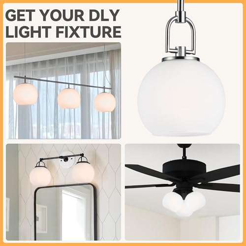 Image of 2 Pack Lamp Globe Glass Shade, White Frost Glassshade Covers Replacements for Light Fixtures, 1.65 Inch Fitter Globes Lampshades for Wall Sconces Chandelier Bath Vanity Lights Pendants
