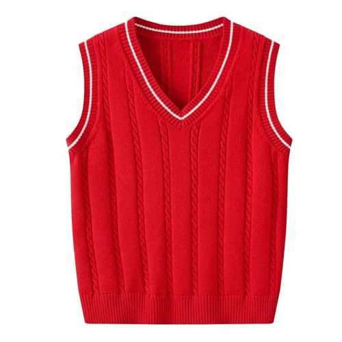 Boys Girls V Neck Cable Knit Vest Sleeveless Pullover Top School Uniform ​Knit Sweater Vest Teen Kids Preppy Pullover