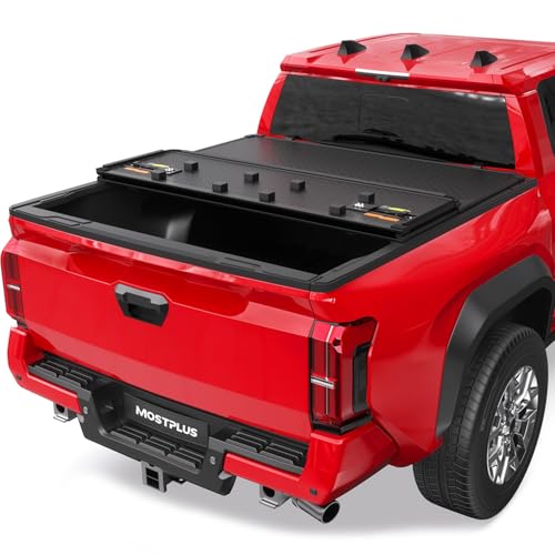 Image of MOSTPLUS Tri Fold Hard Truck Bed Tonneau Cover Compatible with 2016-2023 Toyota Tacoma Fleetside 3-Fold Aluminum Bed Cover-6FT 73.7Inch