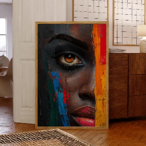 Toile visage femme abstrait tableau décoration murale colorée 30x45
