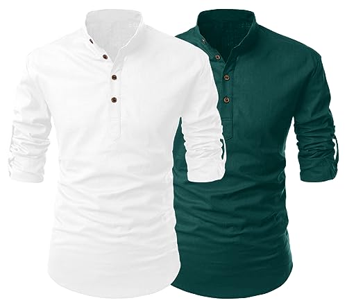 Image of FINIVO FASHION Combo of Men's Cotton Blend Solid Regular Fit Full Sleeve Straight Short Kurta Shirt, Casual and Formal Wear