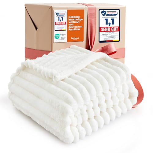 BEDSURE Kuscheldecke - Wolldecke & Fleecedecke, Sofadecke, Weiche Warme Grobe Korddecke für Zimmer Deko, Wohn- & Kuscheldecken, Tagesdecke,...