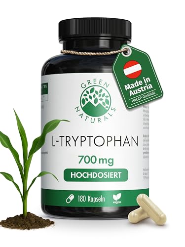 L-Tryptophan Kapseln – Hochdosiert: 700 mg aus natürlicher Fermentation (rein pflanzlich) – 100% Vegan & ohne Zusätze – 180 Kapseln (6 Monate) – Premiumqualität aus Österreich – Green Naturals®