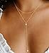 iF YOU Lariat Gold Long Necklaces for Women Trendy, Dainty 14K Gold Plated Drop Chain Necklace, Layered Rosary Beaded Y Necklaces Simple Fashion Jewelry Gifts (Bead CZ layered necklace-GLD)