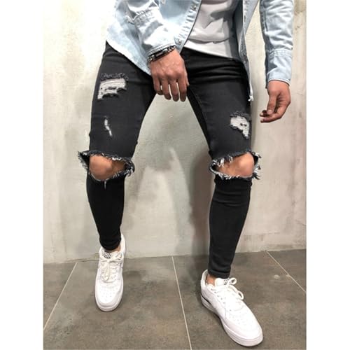Men's Slim Fit Ripped Distressed Skinny Jeans Destroyed Holes Denim Pencil Pants Biker Pants3
