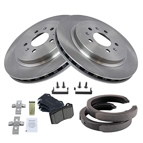 Image of TRQ Rear Brake Pad and Rotor Set Ceramic Parking Shoe Compatible with 2006-2008 Cadillac STS